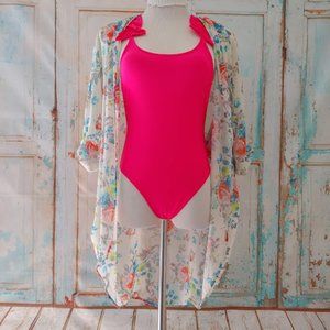 NWOT Ruffles with Roush/Scrunch Bottom One Piece / Size L / Hot Pink